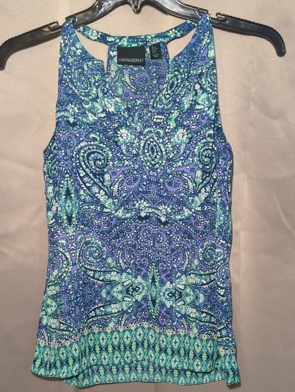 Cynthia Rowley Blue Teal Paisley Racerback Tank